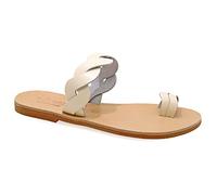 Size 4 Off White Emmanuela Greek Handmade Leather Flat Sandals with braided strap, Quality Slide on Summer Shoes for Women, Toe Ring Sliders, Boho Chic Mules