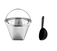 Size 4 Reusable Coffee Filter Stainless Steel, Fine Mesh 6-10 Cup Capacity, BPA Washable Metal Cone with Spoon(A)