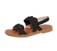 Size 4 Sandals WOMENS Sling Back Flat Sandals Twist Band Open Toe Slingback Boho Sandal Comfy Walking Dress Roman Shoes Soft Anti Slip Rubber Sole Black Footwear Clearance