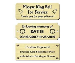 Size: 4" W x 1-1/2" H, Personalized, Custom Engraved, Brushed Gold Solid Brass Plate, Picture Frame Name Label Art Tag - Indoor Use Only, with Adhesive Backing or Screws