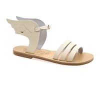 Size 4 White Emmanuela Ancient Greek Leather Sandals with adjustable buckle strap, Quality Handmade Summer Shoes for Women, Boho Chic Strappy Sandals with Wings