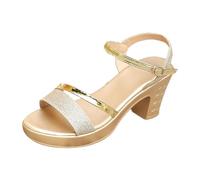 Size 4 Womens Sparkly High Block Heels Platform Dress Sandals Chunky Block Heel Open Toe with Ankle Strap Sandals Dressy Prom Wedding Party Evening Shoes -7.5cm/2.95'' Gold Sandle Footwear Gift
