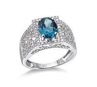 Size 40 Ring Man, 925 Silver Rings 10X8mm Blue Oval Topaz with White Cubic-Zirconia Size N 1/2 Stackable for Women Birthday