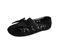 Size 5.5 Flats for WOMEN Knit Crochet Shoes Comfort Breathable Ballet Flats with Strap Round Toe Mary Jane Close Toe Espadrilles Slip on Flat Shoes Black Footwear Clearance