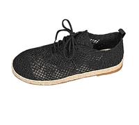 Size 5.5 Ladies Espadrilles Flat Shoes Womens Lace up Stylish Crochet Sneakers Jute-Rope Breathable for Casual Comfort Casual Flat Shoes Black Footwear Gift