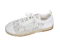 Size 5.5 Ladies Espadrilles Flat Shoes Womens Lace up Stylish Crochet Sneakers Jute-Rope Breathable for Casual Comfort Casual Flat Shoes White Footwear Gift