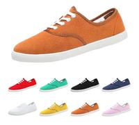 Size 5.5 Women's Canvas Casual Shoes Flat Pumps Plimsolls Canvas Slip-On Sneakers Half Lace Up Plimsoles for Unisex Women Z0_Sale Clearance Brown