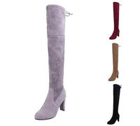 Size 5.5 Womens Over Knee High Boot Suede New Chunky Block Heel Tight High Long Tall Stretch Flexible Riding Sexy Over The Knee Boots Ladies Dating Boots Black Brown 896-Grey Pull On