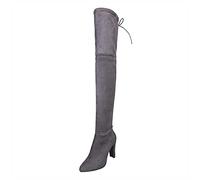Size 5.5 Womens Over Knee High Boot Suede New Chunky Block Heel Tight High Long Tall Stretch Flexible Riding Sexy Over The Knee Boots Ladies Dating Boots 889-Grey with Half Zip Block High Heel