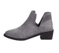 Size 5.5 Women's Side V Cute Ankle Boot Western Booties,Slip on Low Heel Short Chunky Block Heel Retro Faux Suede Leather Classic Casual Ankle Shoes Grey Footwear Gift