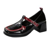 Size 5.5 Women's T-Strap Mary Jane Pumps -5.5 Cm Chunky Block Heels Patent Square Toe Court Shoes Mid Heel Mary Jane Oxfords Dress Shoes Black Footwear Gift