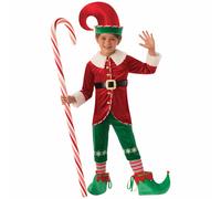 (Size 5-7, Red) Elf Deluxe Christmas Santa's Helper Fancy Dress Boys Costume