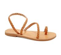 Size 5 Beige Emmanuela Ancient Greek Handmade Braided Leather Sandals, Quality Ankle Strap Slip on Summer Shoes for Women, Open Toe Flat Sandals, Boho Chic Sandals