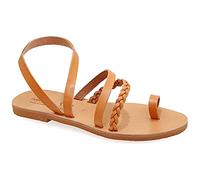 Size 5 Beige Emmanuela Ancient Greek Style Sandals, Handmade Leather Toe Ring Flat Sandals, Quality Sandals with Ankle Strap, Ankle Cuff Summer Shoes for Women, Boho Chic Sandals