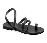 Size 5 Black Emmanuela Ancient Greek Style Sandals, Handmade Leather Toe Ring Flat Sandals, Quality Sandals with Ankle Strap, Ankle Cuff Summer Shoes for Women, Boho Chic Sandals