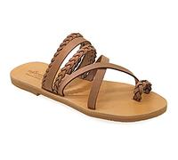Size 5 Dark Brown Emmanuela Greek Style Sandals with braided parts, Quality Handmade Leather Toe Ring Flat Sandals, Slide on Summer Shoes for Women, Boho Chic Slider Sandals