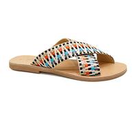 Size 5 Emmanuela Greek Cotton and Polyester Embroided X Strap Sandals, Quality Handmade Ethnic Slide on Summer Shoes for Women, Boho Chic Flat Sliders, Hippie and Tribal Mules