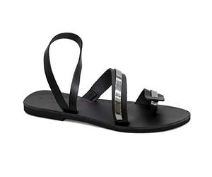 Size 5 Silver Emmanuela Greek Handmade Leather Toe Ring Sandals, Quality Slip On on Summer Shoes for Women, Open Toe Ankle Strap Flat Strappy Sandals, Boho Chic Mules