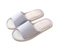 Size 5 Unisex Open Toe Summer Cotton Linen Slippers Memory Foam Spa Sliders Soft Home Guest Slipper Washable Indoor Shoes for Womens Mens Ladies Blue Footwear Gift