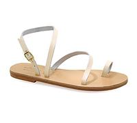 Size 5 White Emmanuela Ancient Greek Handmade Leather Flat Sandals, Quality Summer Shoes for Women with adjustable buckle strap, Toe Ring Strappy Sandals, Boho Chic Ankle Cuff Sandals