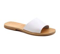 Size 5 White Emmanuela Greek Handmade Leather Flat Sandals, Quality Slide on Simple Sandals, Quality Slide on Summer Shoes for Women, Open Toe Sliders, Boho Chic Mules