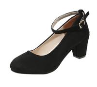 Size 5 Womens Block Mid Heels Ankle Strap Court Shoes Ladies Mary Jane Comfort Work Pumps Formal Smart Office Heeled Slip On Heel Sandals #3_Black