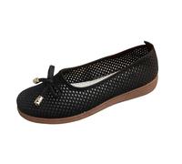 Size 5 WOMEN'S Cute Bow Slip-On Loafers Dress Shoes Pumps Driving Walking Mesh Flats Round Toe Ballerinas for Ladies Casual Work Shoes Comfort Soft All Day Comfy Black Footwear Clearance