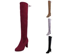 Size 5 Womens Over Knee High Boot Suede New Chunky Block Heel Tight High Long Tall Stretch Flexible Riding Sexy Over The Knee Boots Ladies Dating Boots Black Brown 896-Red Pull On
