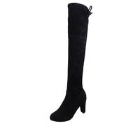 Size 5 Womens Over Knee High Boot Suede New Chunky Block Heel Tight High Long Tall Stretch Flexible Riding Sexy Over The Knee Boots Ladies Dating Boots Black Brown 896-Black Pull On