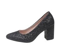 Size 5 Women's Sequin Court Shoes Pumps Sparkling Glitter Mid High Block Chunky Heels Pumps Closed Pointed Toe Slip-On Dress Shoes for Party Wedding Office Evening Black Footwear