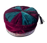 Size 57cm, Medium, Handmade Nepalese Maroon and deep Green Velvet Smoking Cap with Traditional Tibetan Design, Lightweight, Stylish Design