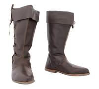 Size 6.5 Pirate Boots Covers Medieval Renaissance Boots for Adult Men Women Wide Calf Pull On Mid Calf Gothic Boot Flat PU Leather Lace Up Vintage Stage Viking Tied Shoes Boot Brown