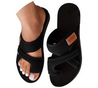 Size 6.5 Sandals for Women with Bunions Flat Toepost Sandal,Ladies Lightweight Slide Sandals Bunion Corrector Slip on Sliders Casual Travel Yoga Mat Pool Beach Walking Shoes Footwear B0_Full-Black