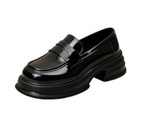 Size 6.5 Slip-On Loafer for Girls Women Patent Leather Platform Loafers Lug Sole Chunky Heel Round Toe Oxford Shoes Flats Church Uniform Dress Shoes Black