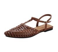 Size 6.5 Womens Caged T Strap Closed-Toe Flat Sandals Hollow Toe T Bar Strap Buckle Roman Vintage Casual Fisherman Sandals Walking Sandal B1_Brown
