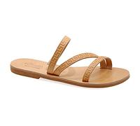 Size 6 Beige Emmanuela Ancient Greek Handmade Leather Flat Sandals with Meanders, Quality Slide on Strappy Summer Shoes for Women, Open Toe Sliders, Boho Chic Mules