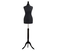 Size 6 BLACK Female Dressmaking Mannequin Dummy & Tailors Bust on Black Tripod Stand