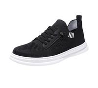 Size 6 Men's Slip on Walking Shoes Trainers Casual Breathable Mesh Sneakers Knit Elastic Lace-Up Loafers Black Footwear Gift