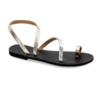 Size 6 Multicolor 2 Emmanuela Greek Leather Toe ring Sandals, Quality Handmade Slingback Summer Shoes, Ankle Cuff Strappy Sandals, Boho Chic Flat Sandals Rose Gold Silver