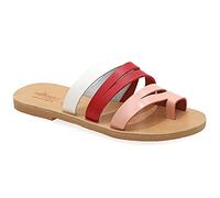 Size 6 Multicolor 3 Emmanuela Ancient Greek Style Sandals, Handmade Leather Toe Ring Strappy Flat Sandals, Quality Slide on Summer Shoes, Boho Chic Sliders Blue Red White