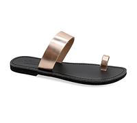 Size 6 Rose Gold Emmanuela Greek Leather Toe ring Sandals, Quality Handmade Slider Summer Shoes, Slide on Strappy Sandals, Boho Chic Flat Sandals