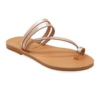 Size 6 Rose Gold Emmanuela Greek Style Toe Ring Sandals, Quality Handmade Leather Flat Strappy Sandals, Slide on Summer Shoes for Women, Boho Chic Slider Sandals