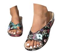 Size 6 Sandals Womens Trade Slope Heel Thick Bottom One Word Fish Mouth Sandals Drag Large Size Slippers Walking Flip Flops Womens (Black, 36)