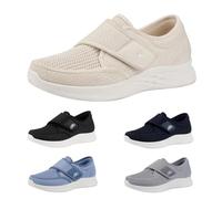 Size 6 Shoes for Edema and Swollen Feet Women Trainers Adjustable Strap Extra Wide Fit Orthopedic Breathable Diabetic Sneakers Shoes for Ladies Elderly Swollen Pain Relief Footwear UK 002_Beige