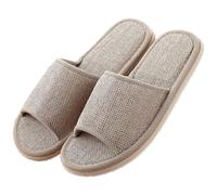 Size 6 Unisex Cotton Flax Slippers Open Toe Summer Linen Mens Slippers Memory Foam Spa Sliders Soft Home Guest Slipper Washable Indoor Shoes for Womens Mens Ladies Khaki Footwear Gift