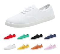 Size 6 Women's Canvas Casual Shoes Flat Pumps Plimsolls Canvas Slip-On Sneakers Half Lace Up Plimsoles for Unisex Women Z0_Sale Clearance White