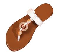 Size 6 WOMEN'S Thong Sandals Open Toe Slip on Flip Flops Slippers Buckle Sandals Summer Slides Beach Outdoor T-Strap Tan Sandal Shoes A9_White Footwear Clearance