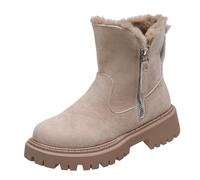 Size 6 Women's Walking Boots Zip Flat Low Block Heel Ladies Faux Fur Lined Suede Ankle Booties Side Zipper Vintage Snow Boots Round Toe Flat Heel Winter Walking Shoes Outdoor Short Booties Tan