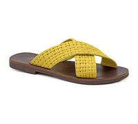 Size 6 Yellow Emmanuela Ancient Greek Leather Flat Sandals, Quality Handmade Slide on X Strap Summer Shoes for Women, Open Toe Sliders, Boho Chic Mules