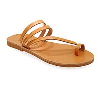 Size 7 Beige Emmanuela Greek Style Toe Ring Sandals, Quality Handmade Leather Flat Strappy Sandals, Slide on Summer Shoes for Women, Boho Chic Slider Sandals